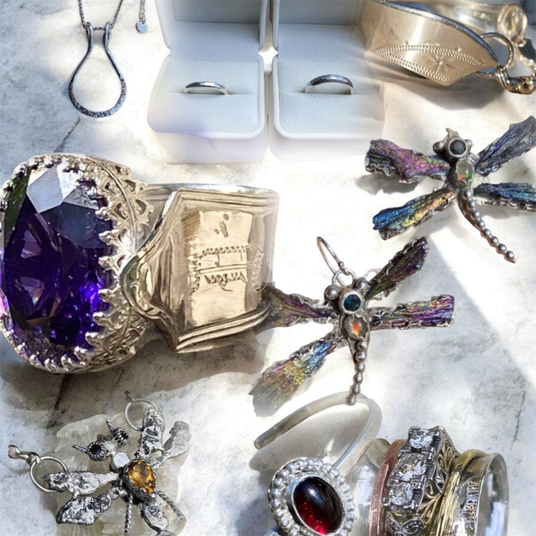 Handcrafted custom sterling silver jewellery commissions featuring gemstones, heirloom redesigns and bespoke artisan creations.