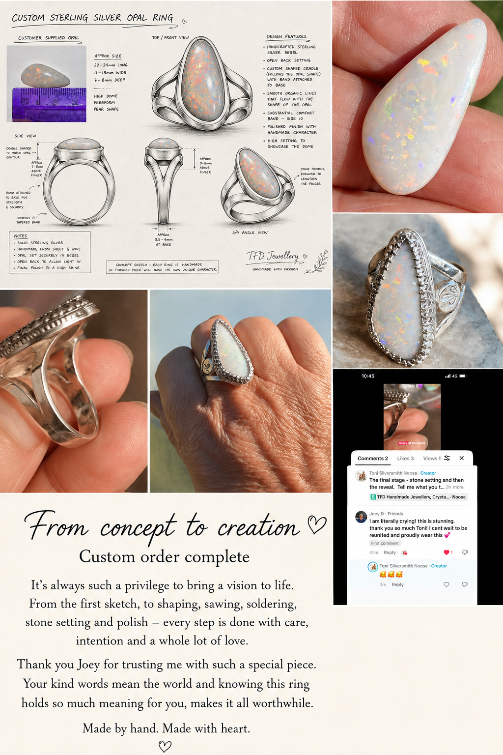 Custom Handcrafted Sterling Silver Opal Ring | Customer Supplied Opal