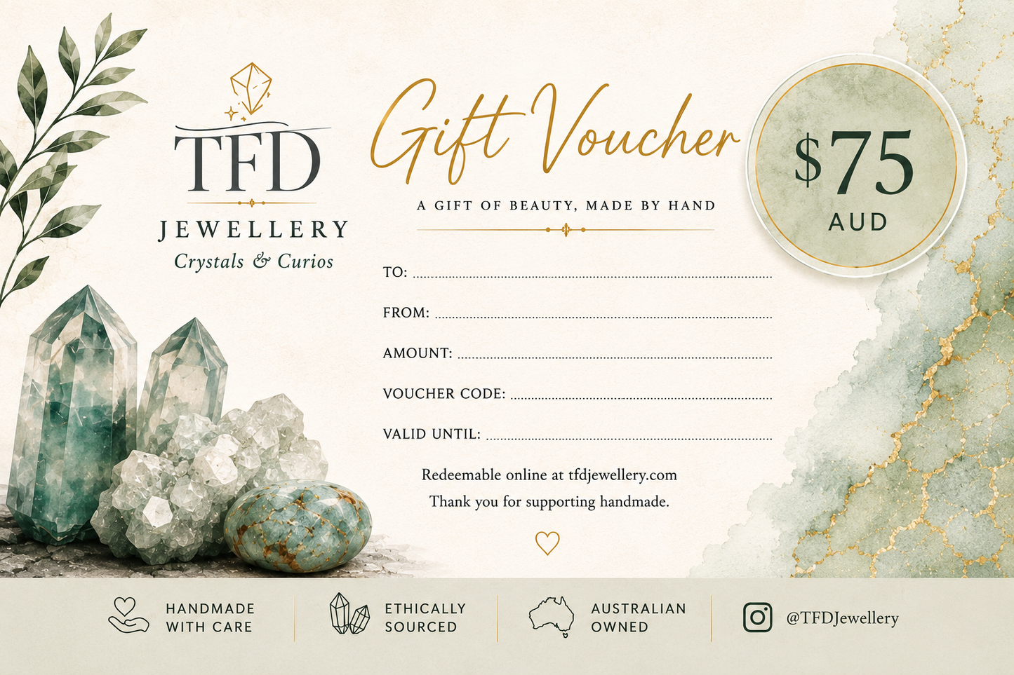 TFD Jewellery and Crystals Gift Voucher