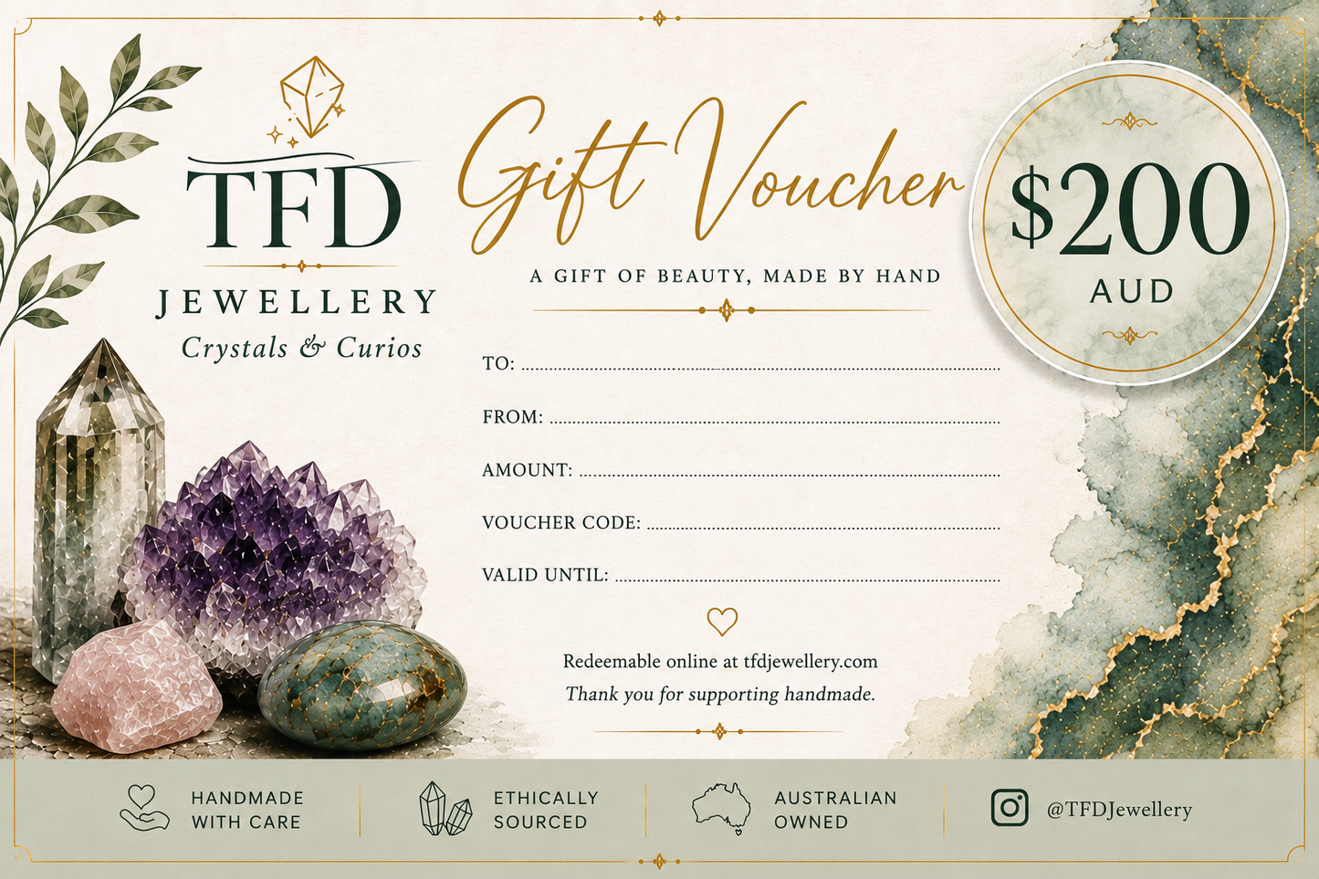 TFD Jewellery and Crystals Gift Voucher