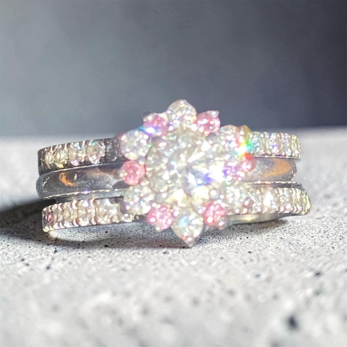 Linneys 18ct White Gold Argyle Pink Diamond Three Ring Suite