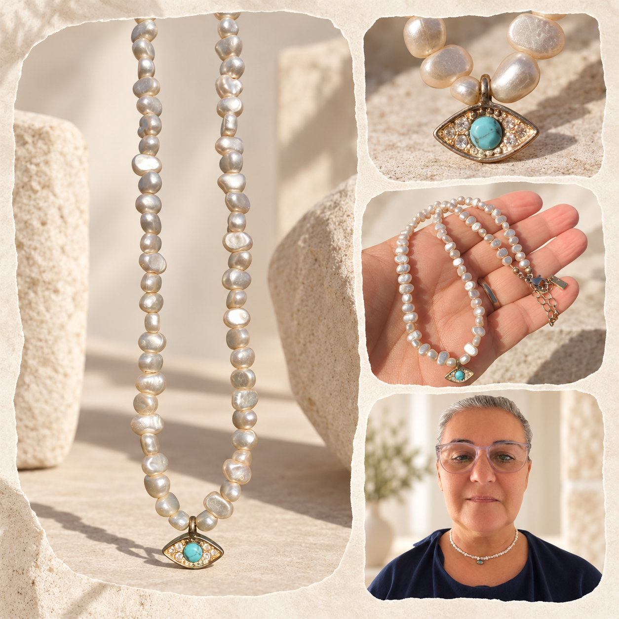 Vintage Freshwater Pearl and Evil Eye Choker