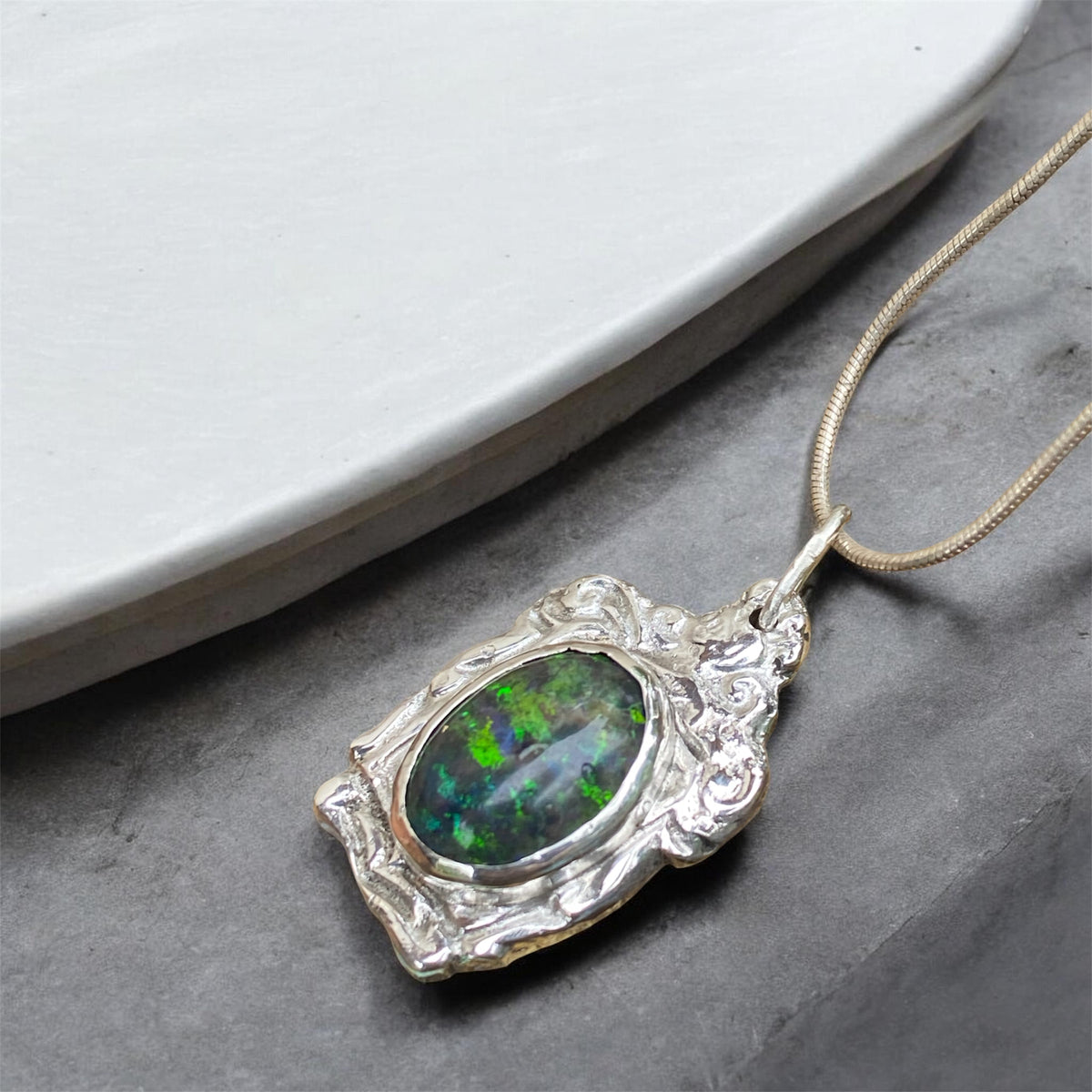 Andamooka Opal Pendant in Vintage Colombian Silver