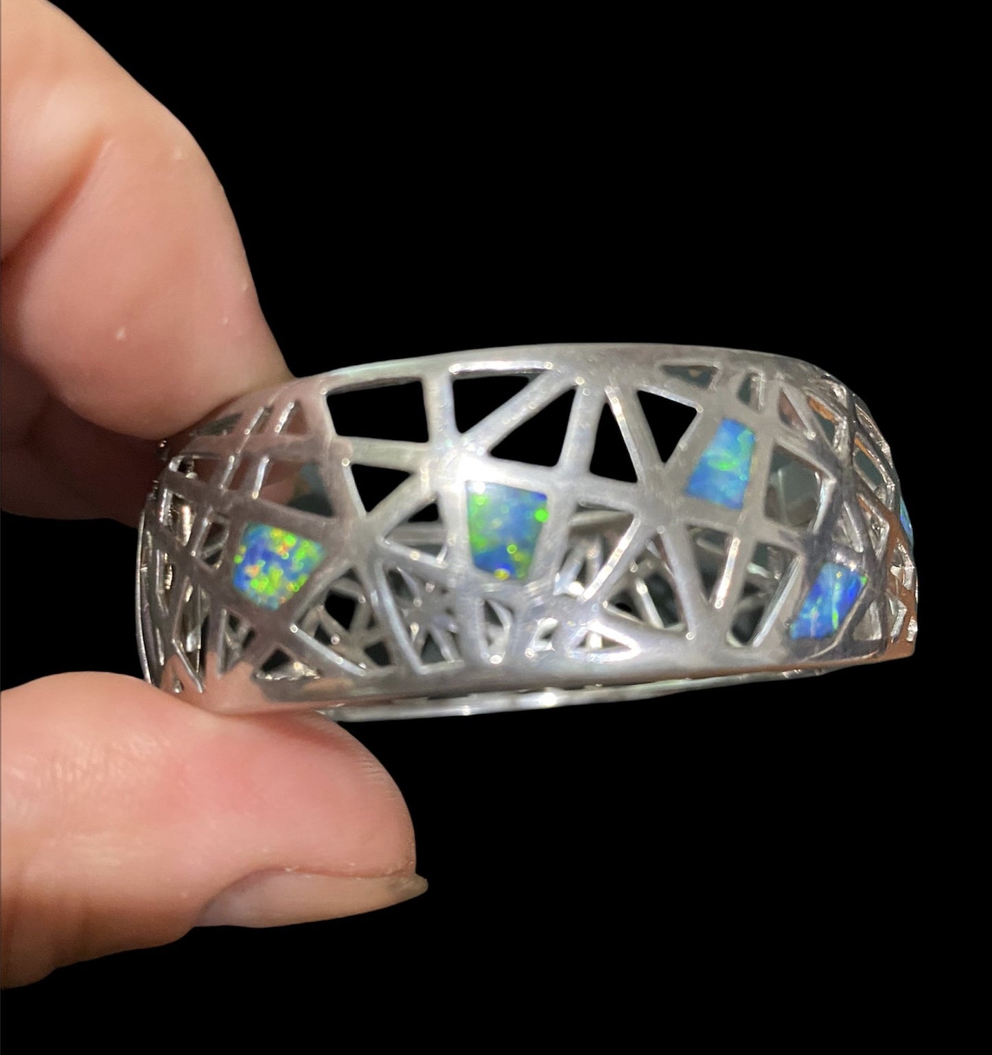 STERLING SILVER SOUTH AUSTRALIAN OPAL INLAY BANGLE