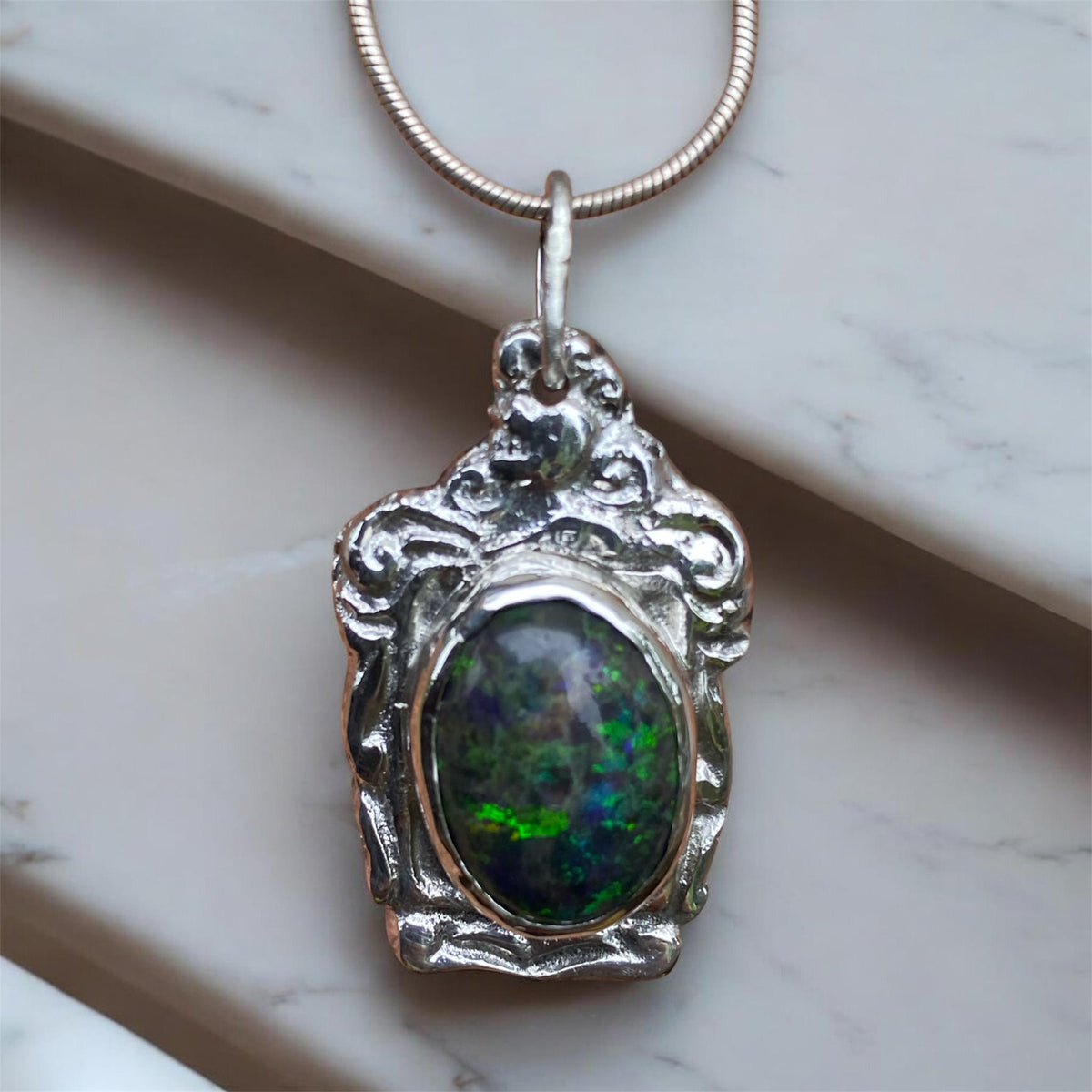 Andamooka Opal Pendant in Vintage Colombian Silver