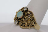14Kt Yellow Gold Art Deco Diamond and Opal ring