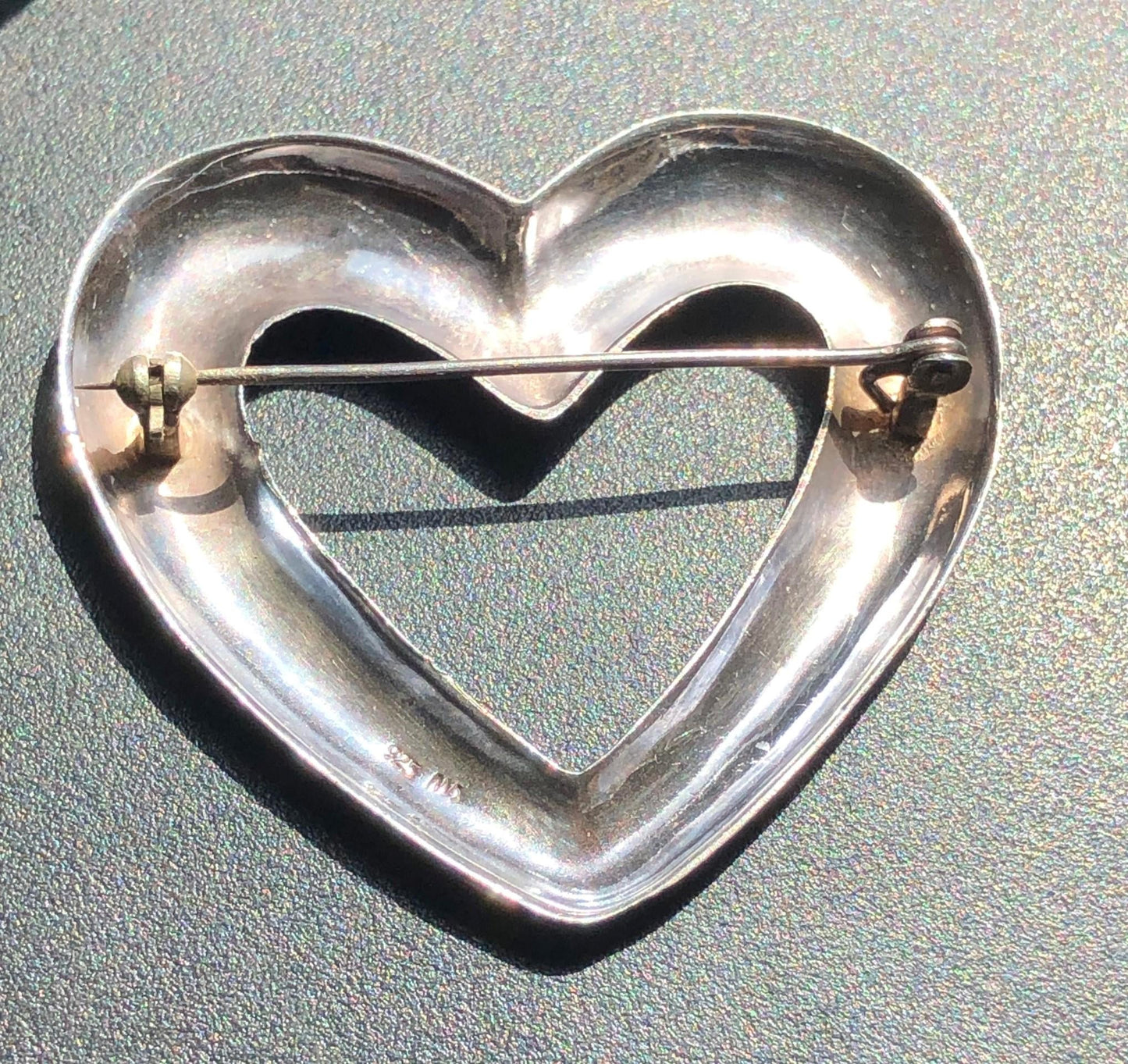 Vintage Sterling Silver Heart Brooch 925 Large Open Heart Pin Minimalist Jewellery Gift for Her