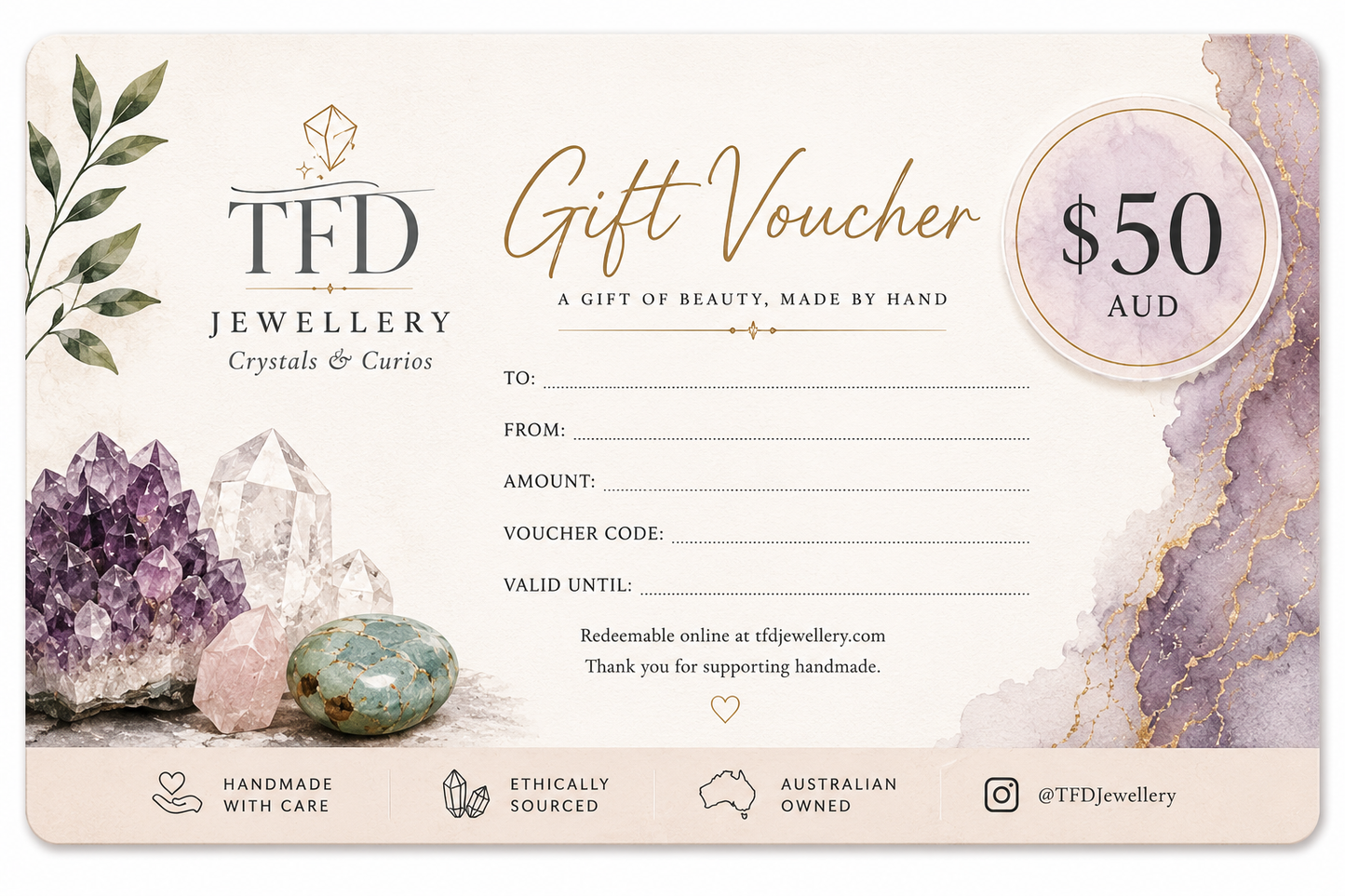 TFD Jewellery and Crystals Gift Voucher