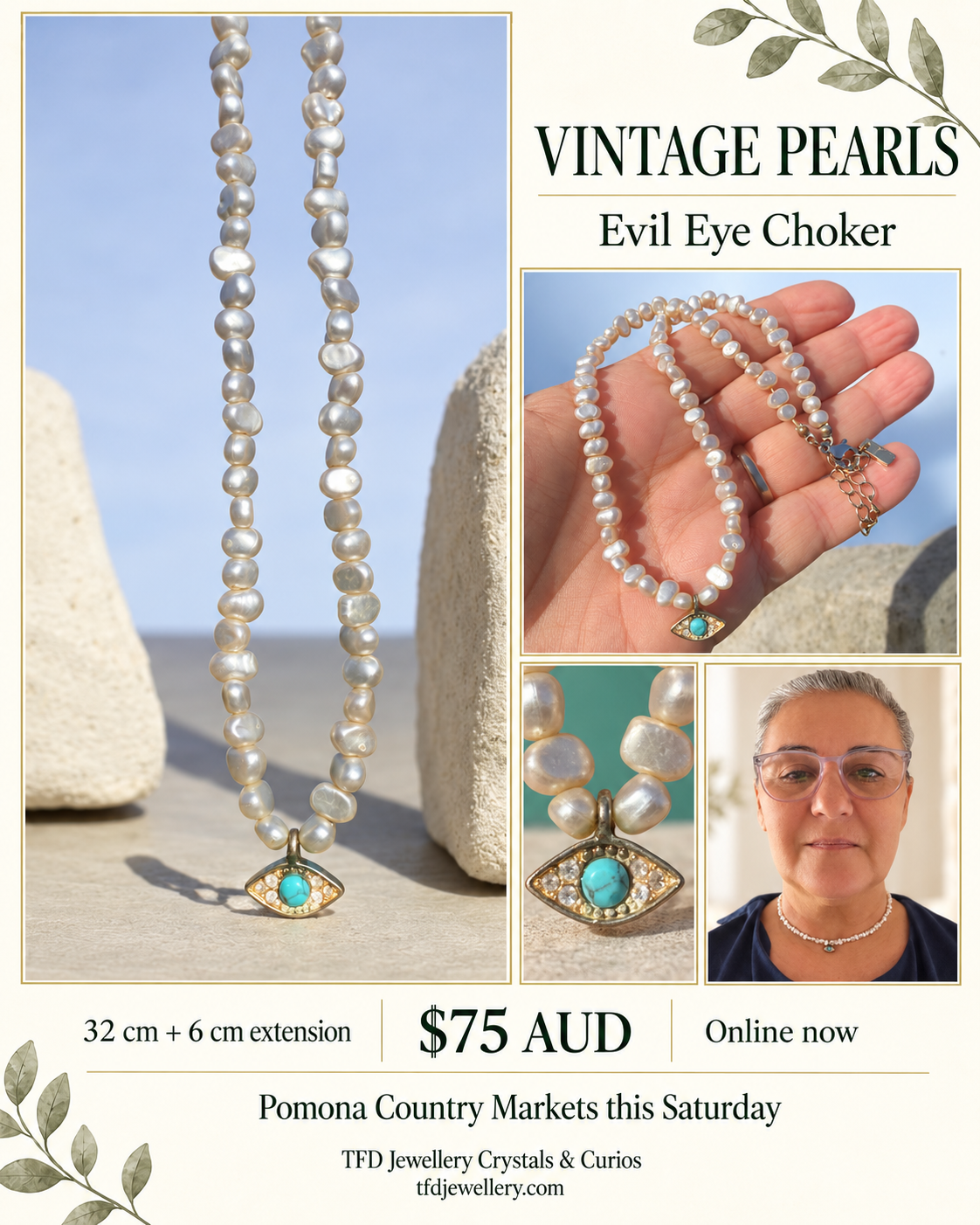 Vintage Freshwater Pearl and Evil Eye Choker