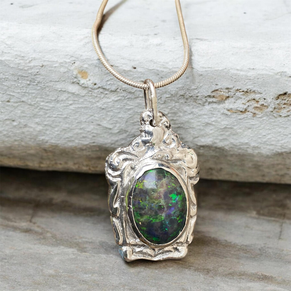 Andamooka Opal Pendant in Vintage Colombian Silver