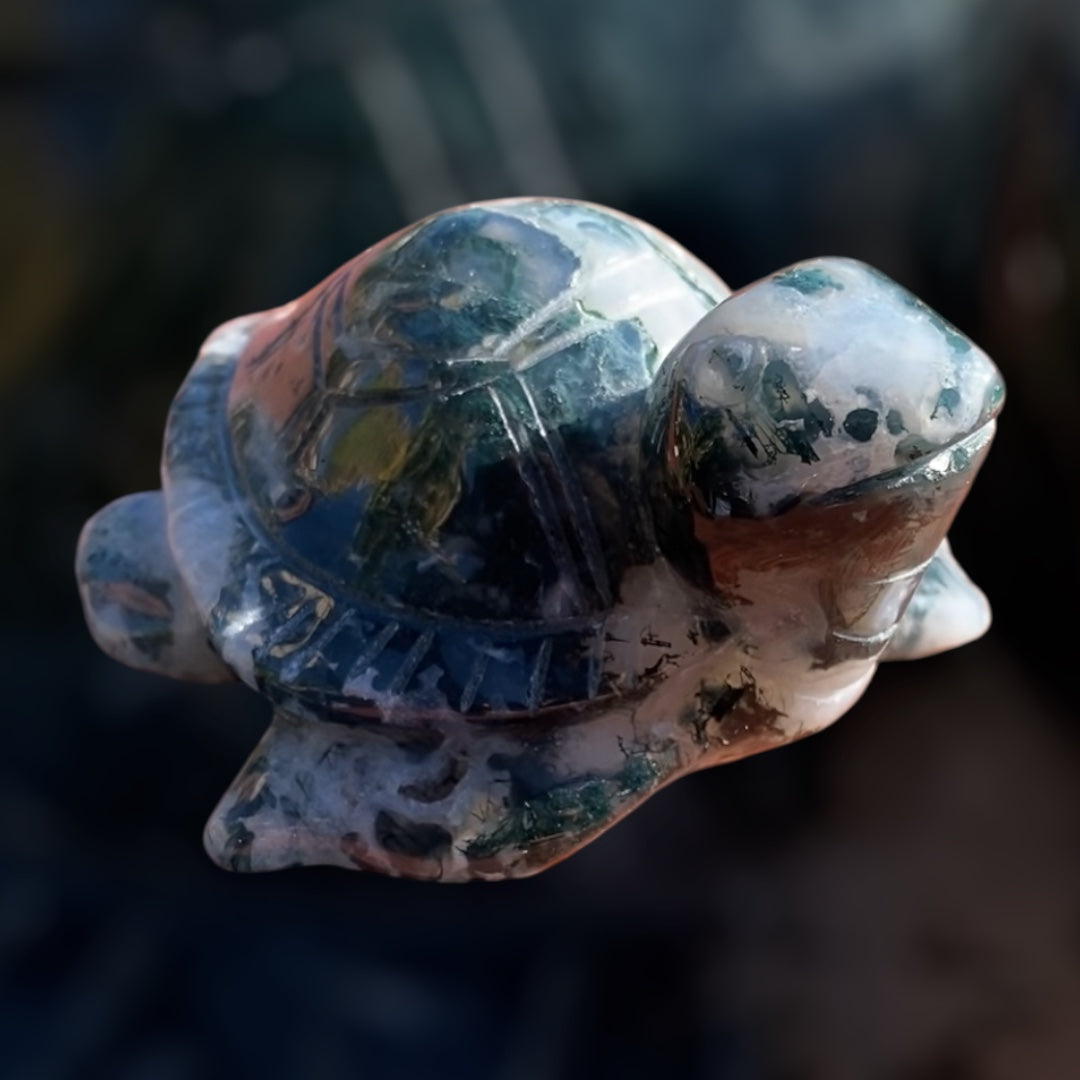 Natural Moss Agate Crystal Carved Sea Turtle