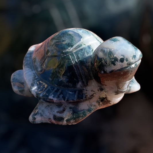 Natural Moss Agate Crystal Carved Sea Turtle