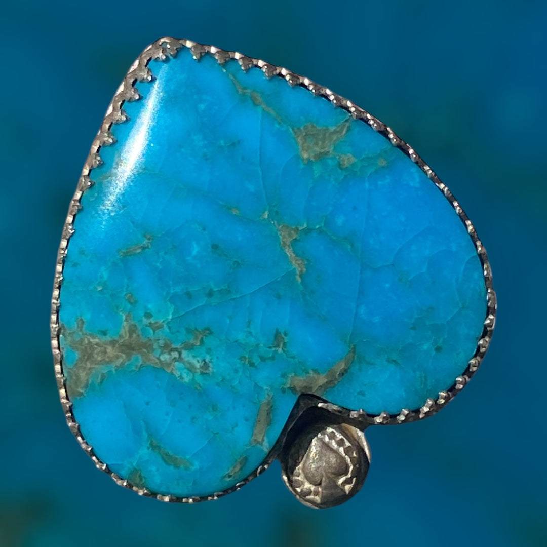 Handcrafted Kingman Turquoise Heart Sterling Silver Statement Ring
