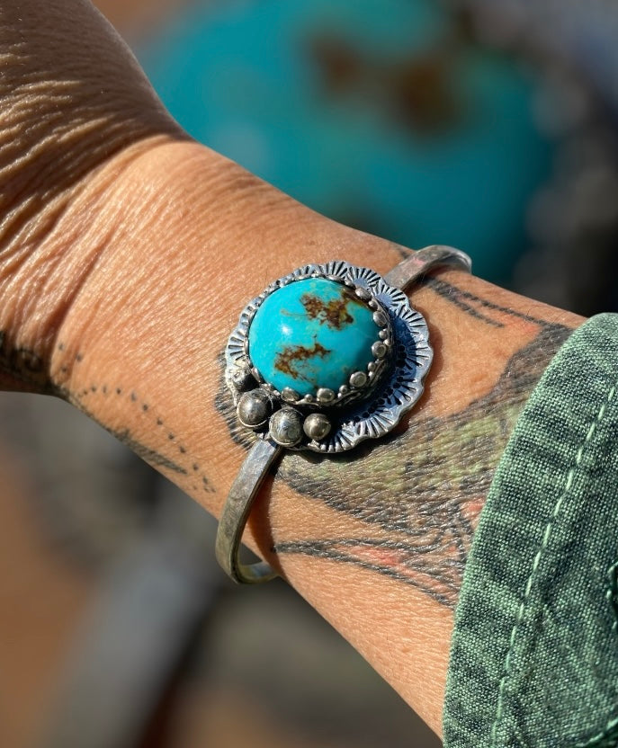 Handmade Cloud Mountain Turquoise Sterling Silver Cuff Bracelet
