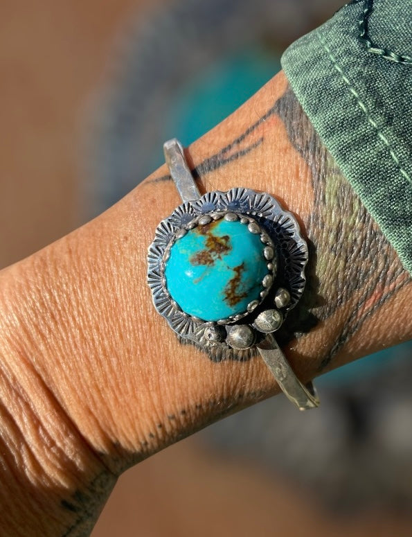 Handmade Cloud Mountain Turquoise Sterling Silver Cuff Bracelet