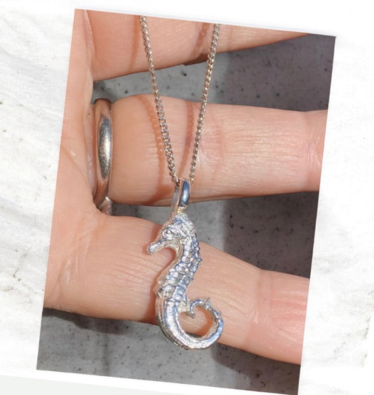 Handcrafted Sand Cast Sterling Silver Seahorse Pendant | Made in Australia