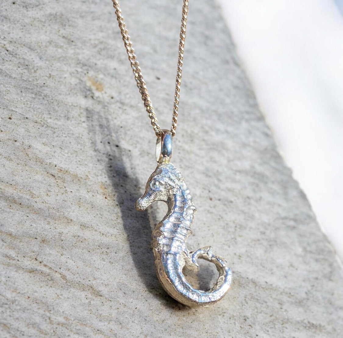 Handcrafted Sand Cast Sterling Silver Seahorse Pendant | Made in Australia