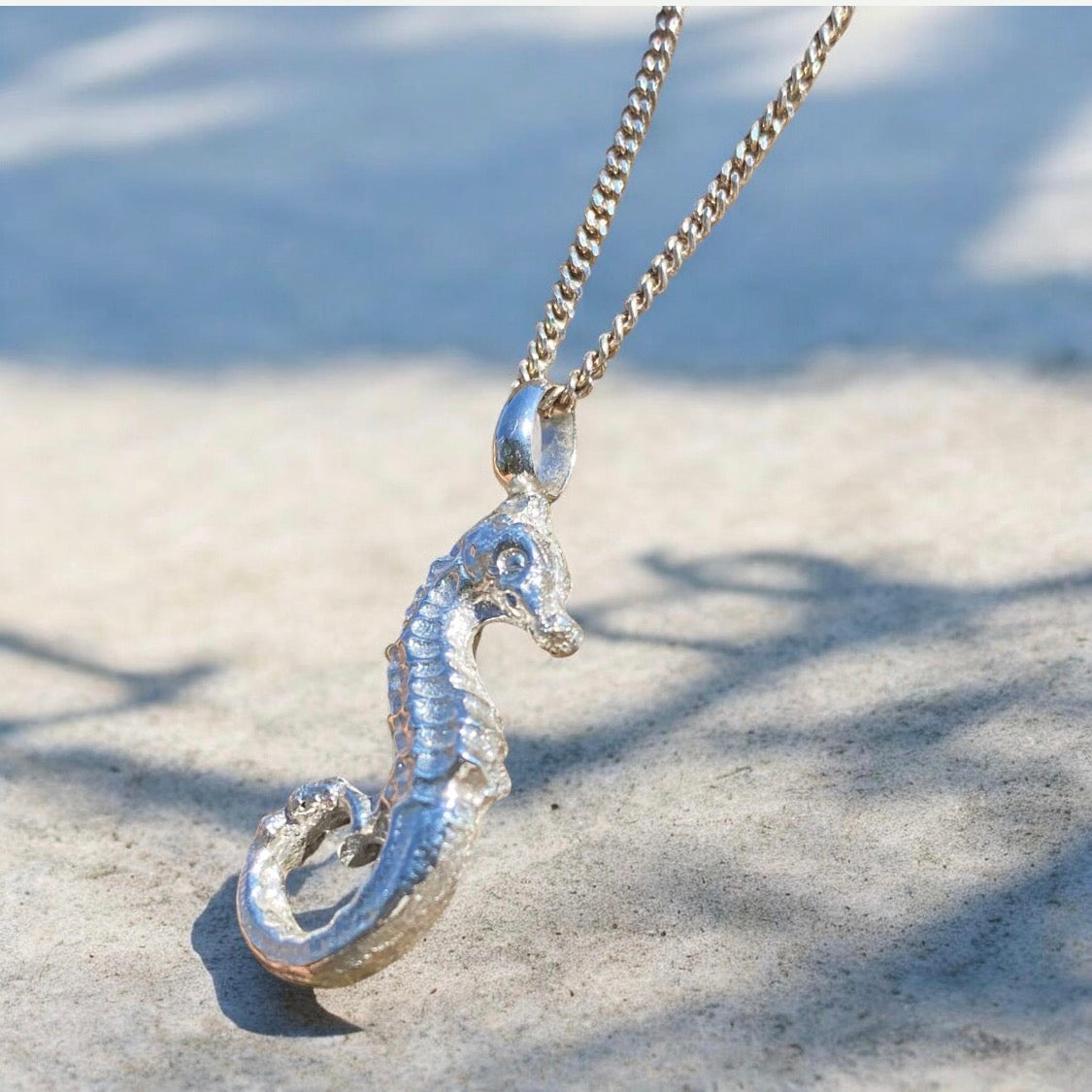 Handcrafted Sand Cast Sterling Silver Seahorse Pendant | Made in Australia