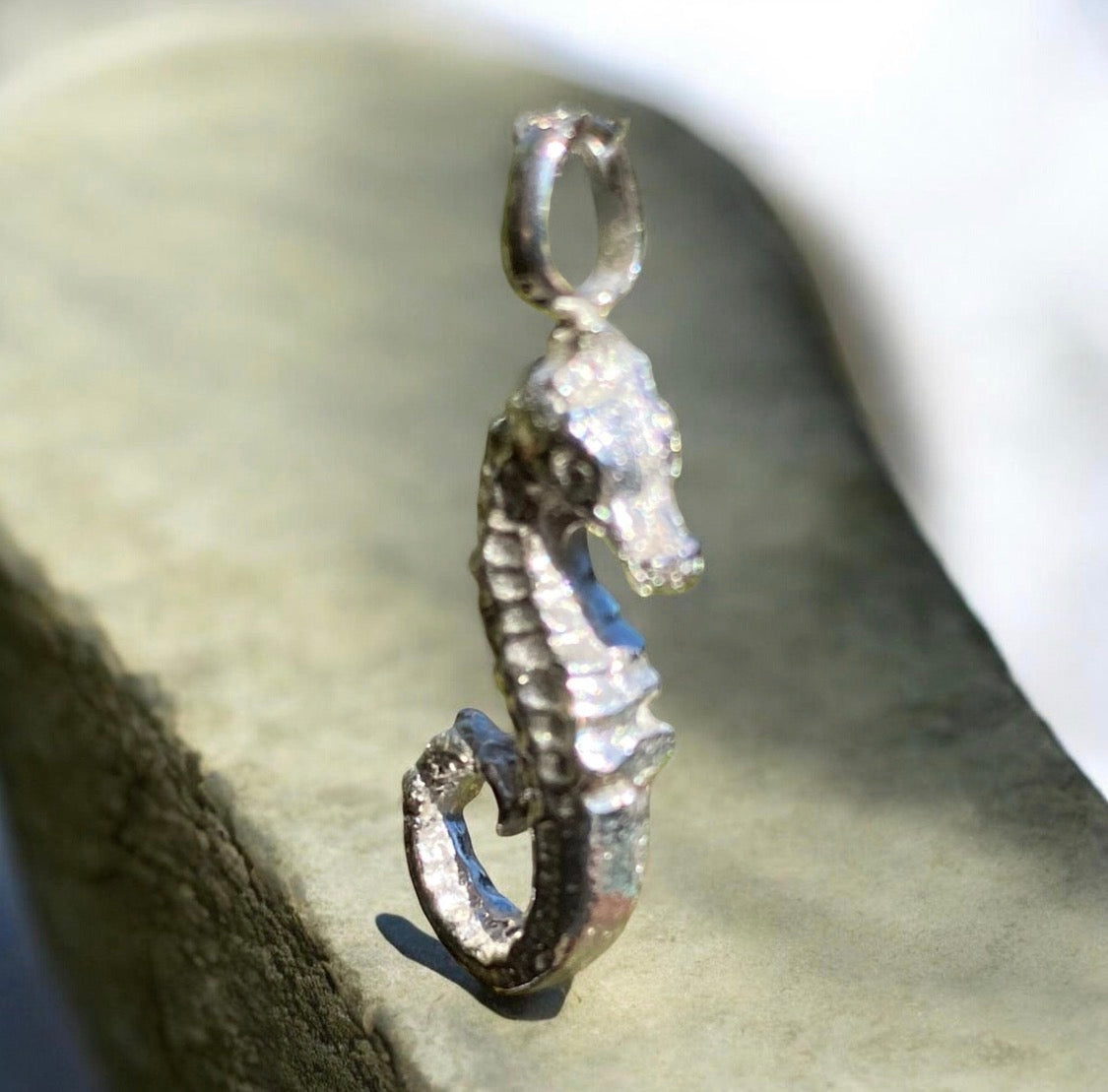 Handcrafted Sand Cast Sterling Silver Seahorse Pendant | Made in Australia