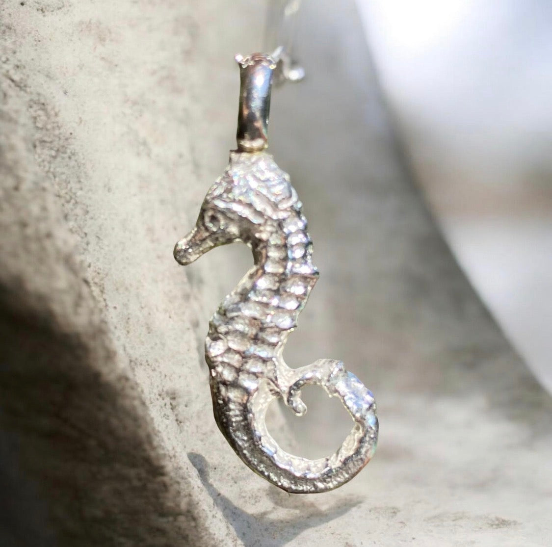 Handcrafted Sand Cast Sterling Silver Seahorse Pendant | Made in Australia