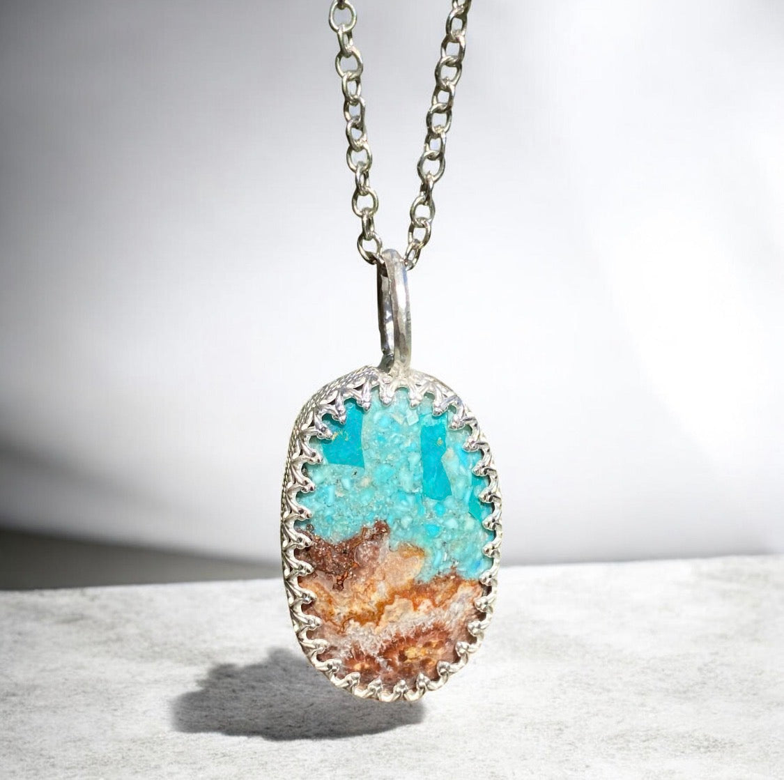 Handcrafted Bacon Opal & Turquoise Inlay Sterling Silver Pendant