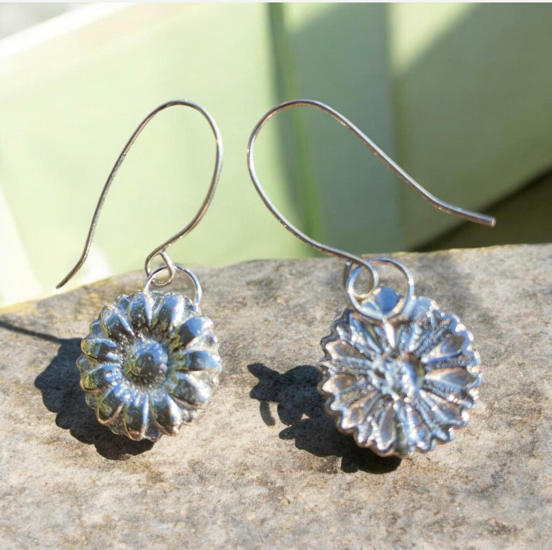 Handcrafted Sand Cast Everlasting Daisy Sterling Silver Earrings