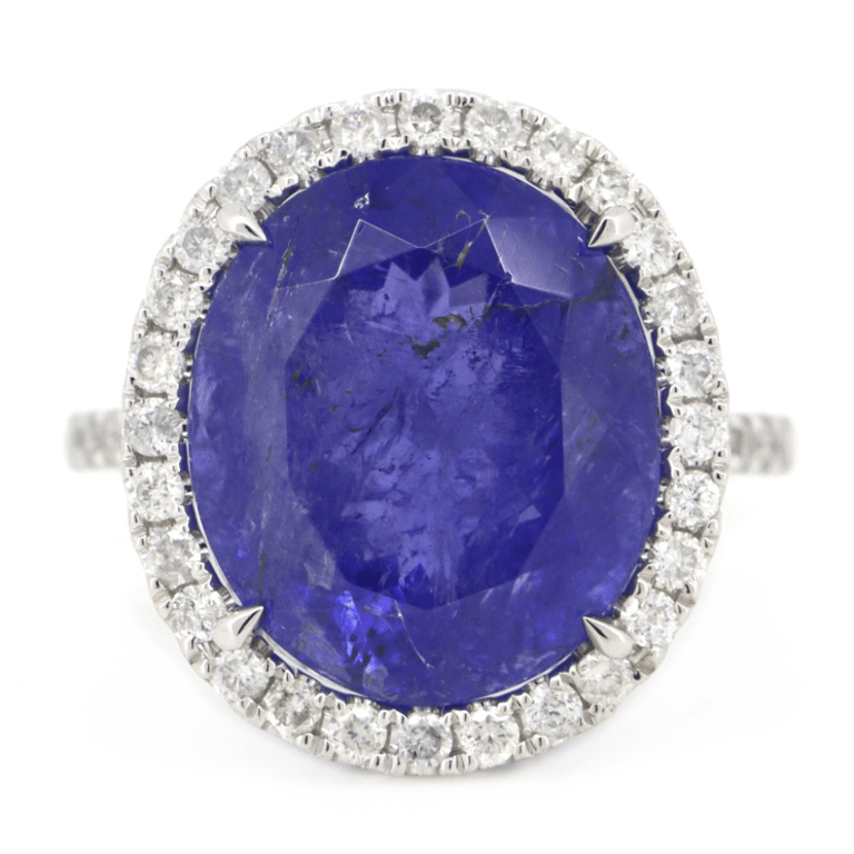 14K White Gold 10.24ct Tanzanite & Diamond Statement Ring