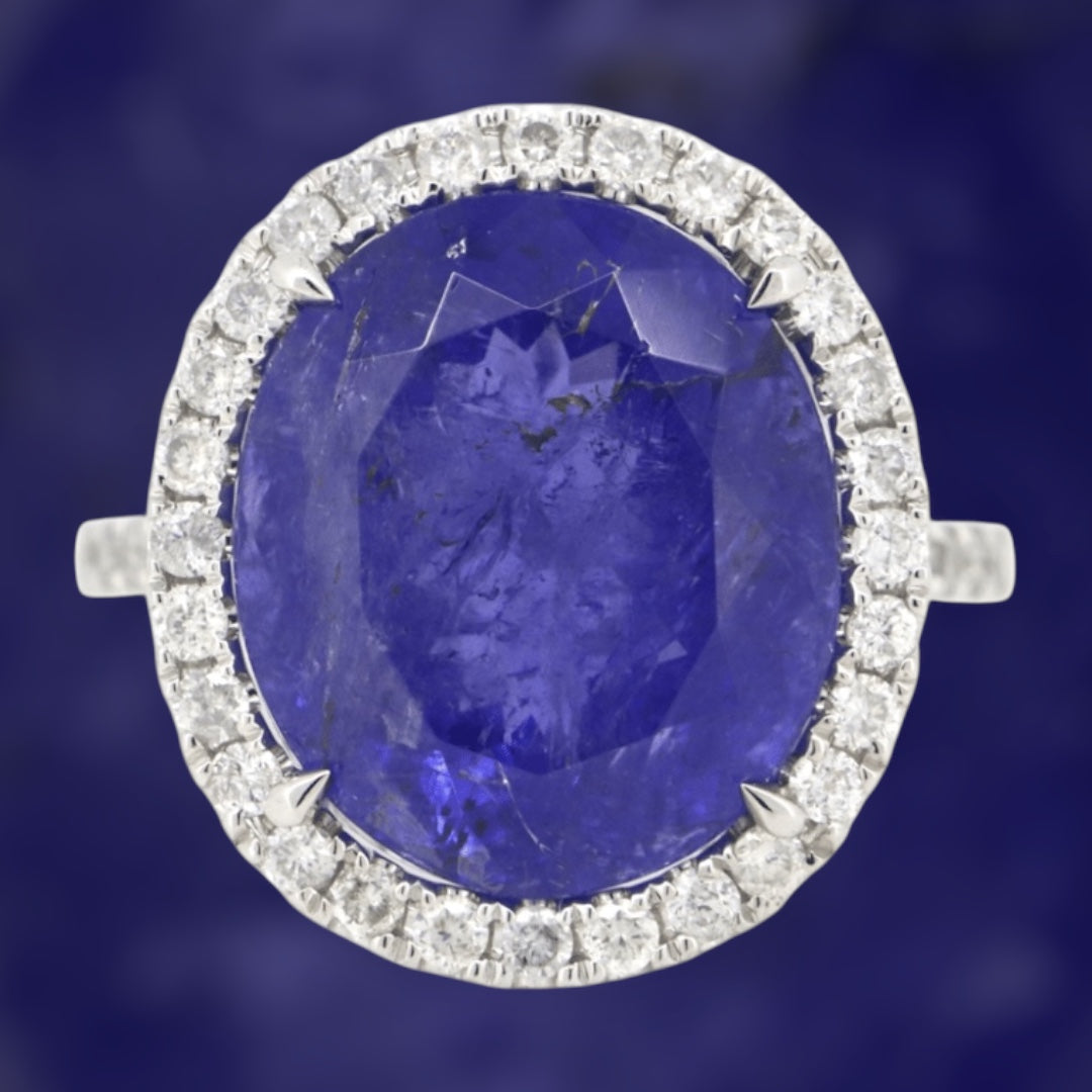 14K White Gold 10.24ct Tanzanite & Diamond Statement Ring