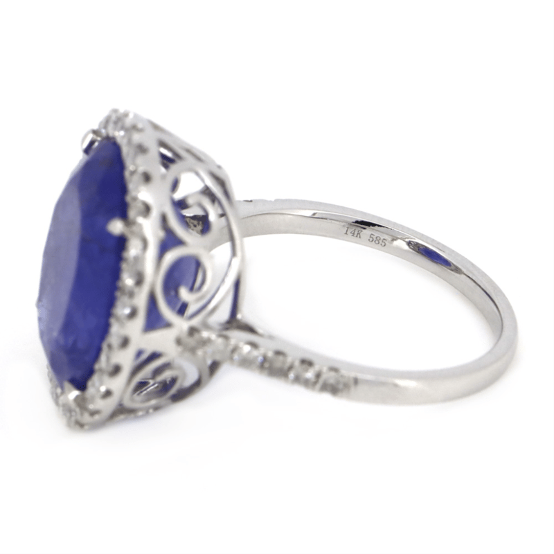 14K White Gold 10.24ct Tanzanite & Diamond Statement Ring