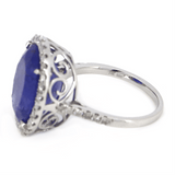 14K WHITE GOLD, 10.24CT TANZANITE AND DIAMOND, STATEMENT RING