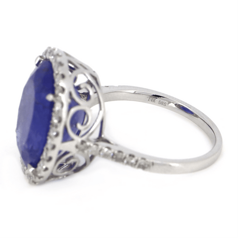 14K WHITE GOLD, 10.24CT TANZANITE AND DIAMOND, STATEMENT RING