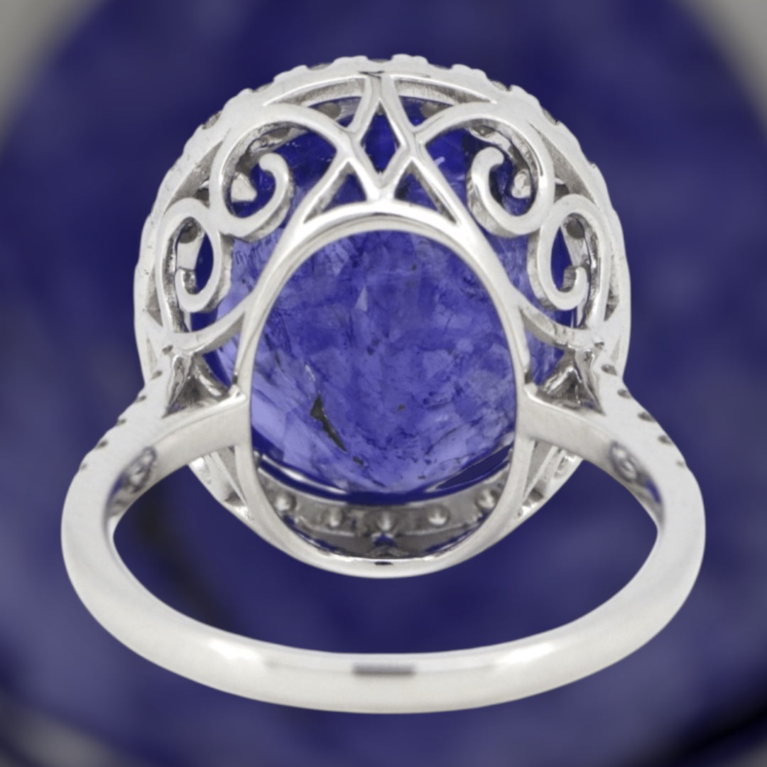 14K White Gold 10.24ct Tanzanite & Diamond Statement Ring