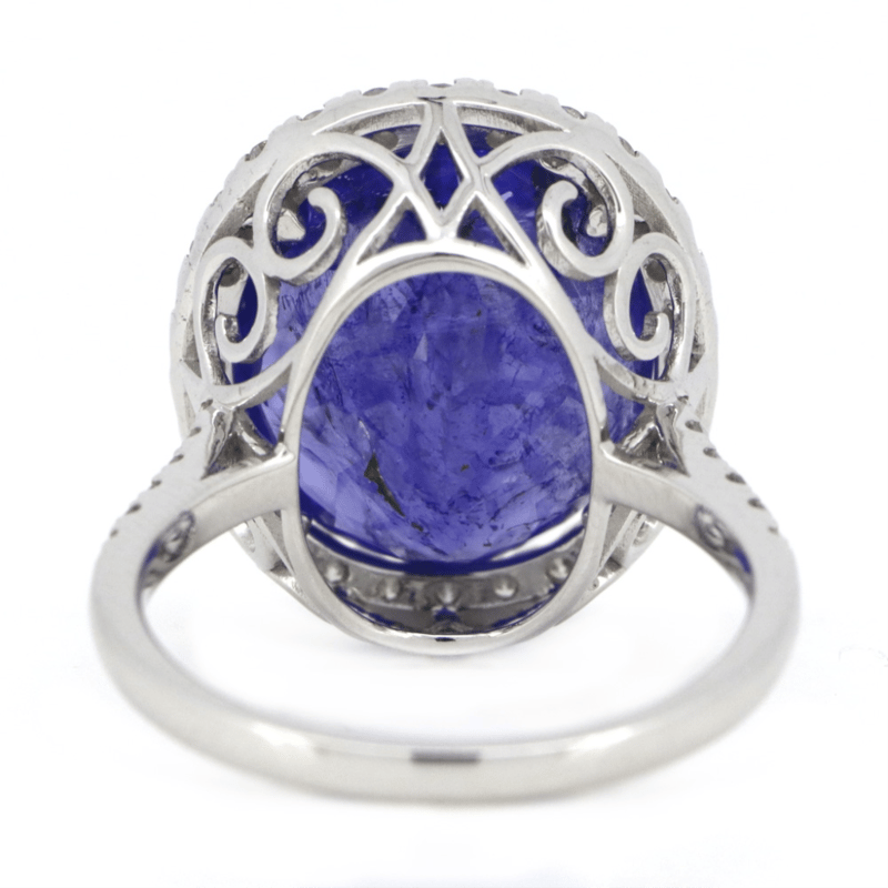 14K White Gold 10.24ct Tanzanite & Diamond Statement Ring