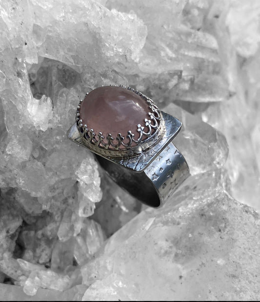 Handmade Rose Quartz Sterling Silver Ring