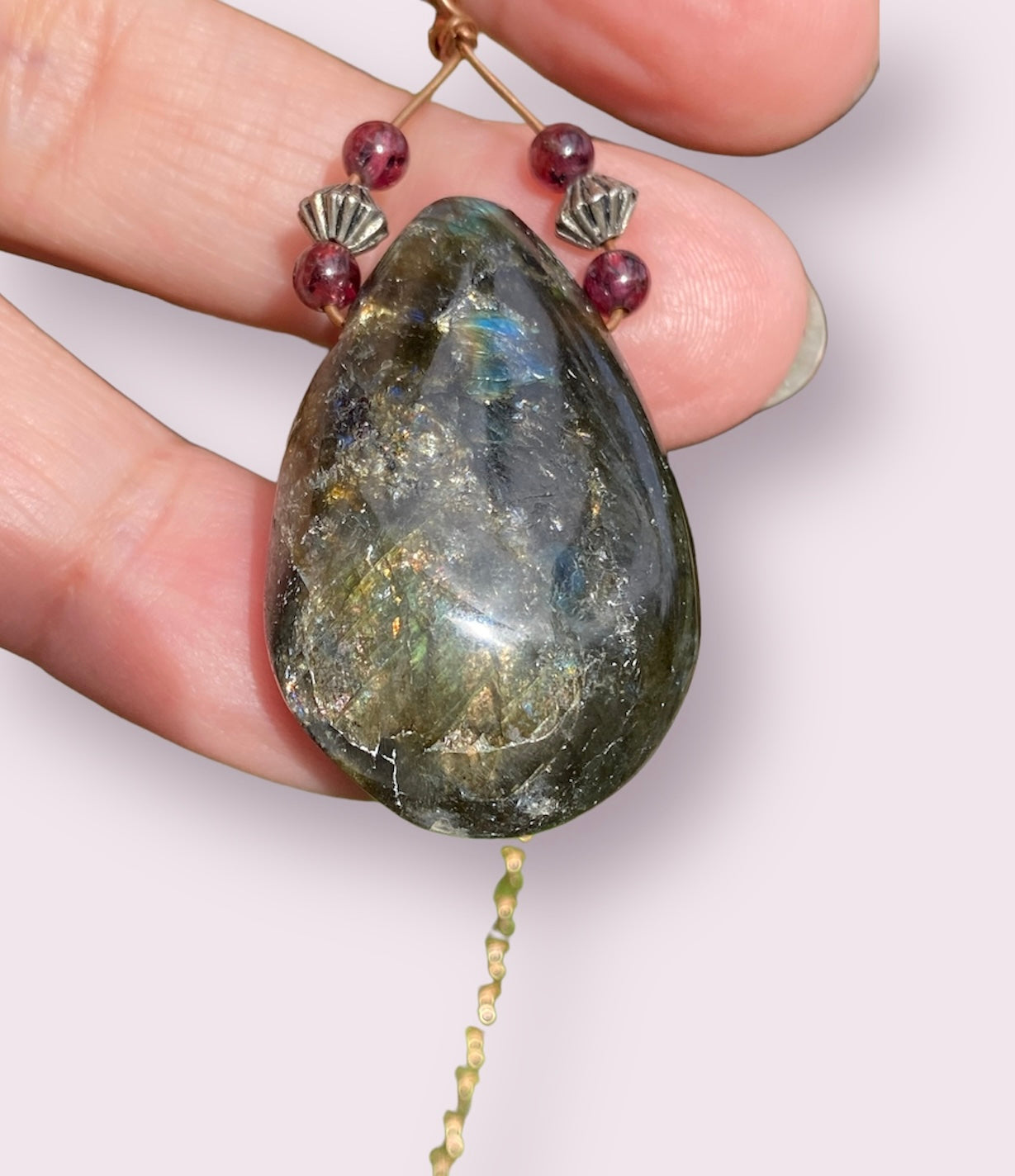 Labradorite with Garnet Bead Copper Necklace