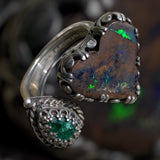 Handmade Matrix Opal and Emerald Ring