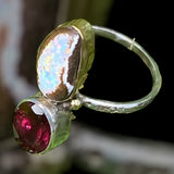 Rare Boulder Pipe Crystal Opal and Garnet Ring