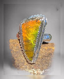 Handmade Orange Flash Ammolite Ring