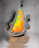 Handmade Orange Flash Ammolite Ring