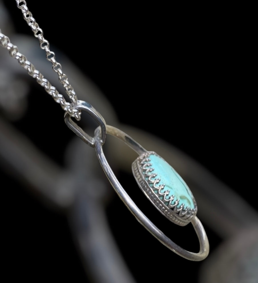 Handmade 12ct Turquoise Round Cabochon Circle Pendant