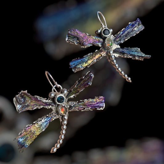 Handmade Australian Sapphire, Welo Opal & Blue Kyanite Earrings