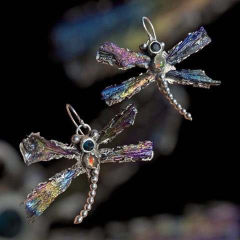 Handmade Australian Sapphire, Welo Opal & Blue Kyanite Earrings