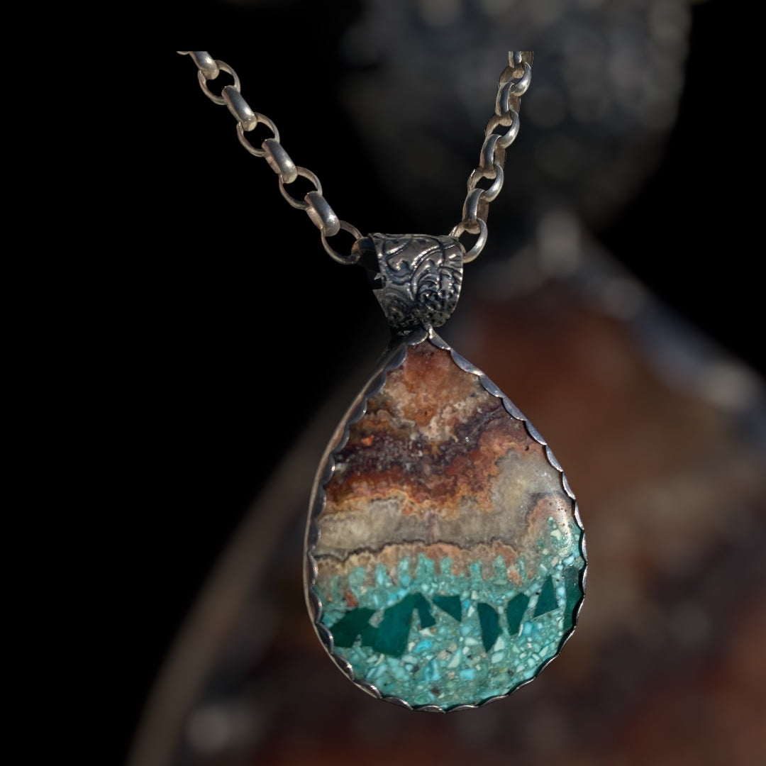One-of-a-Kind Sterling Silver Bacon Opal & Turquoise Pendant Collector Statement Necklace