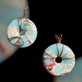 Copper Wrapped Blue Calcite Pi Stone Pendant