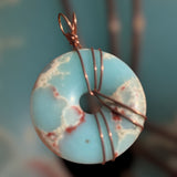Copper Wrapped Blue Calcite Pi Stone Pendant