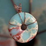 Copper Wrapped Blue Calcite Pi Stone Pendant