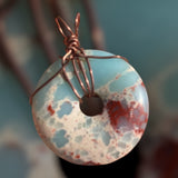 Copper Wrapped Blue Calcite Pi Stone Pendant