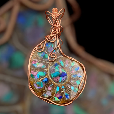 Copper Wrapped Ammonite Pendant
