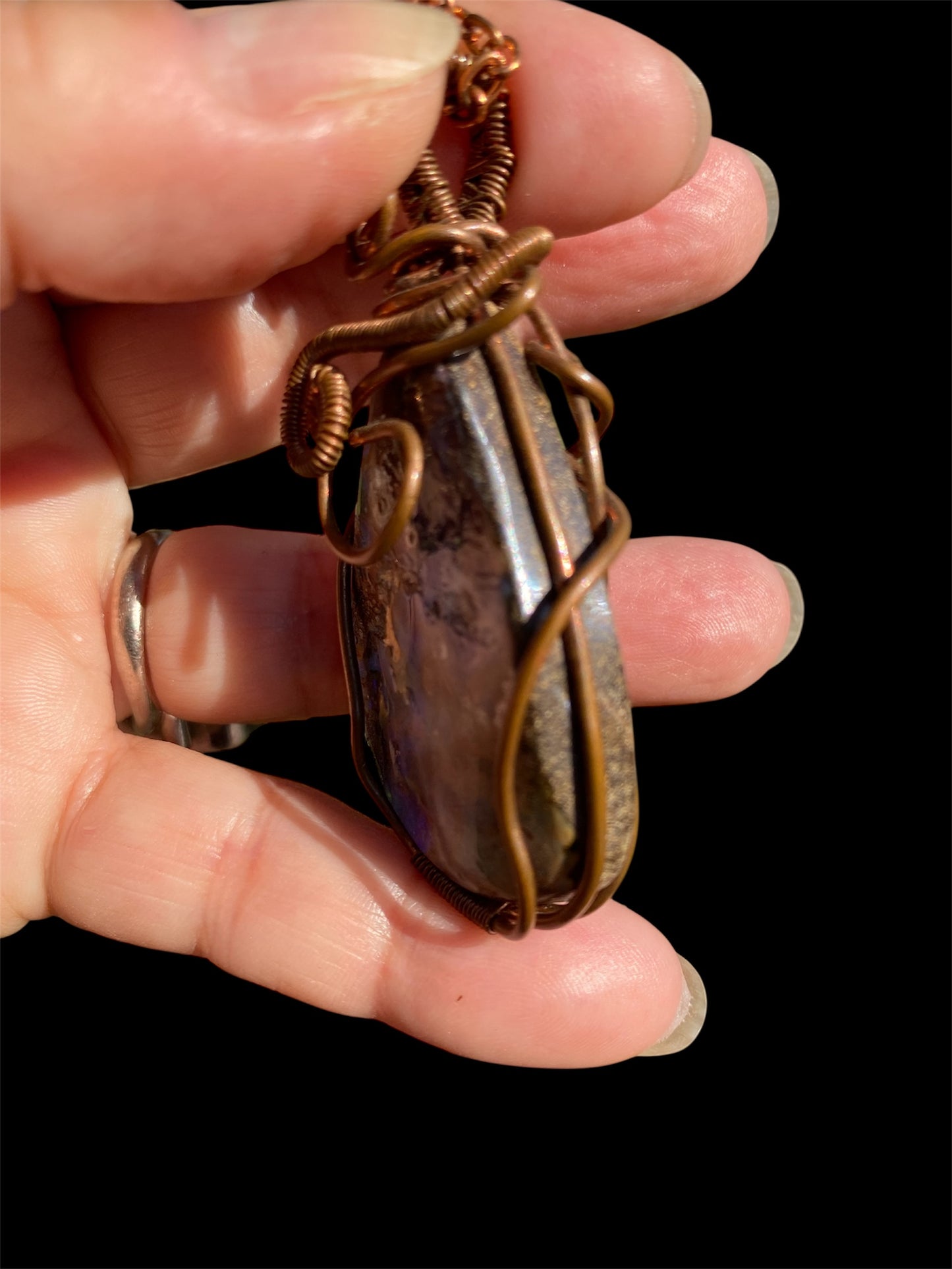 Copper Wrapped Qld Boulder Opal Pendant