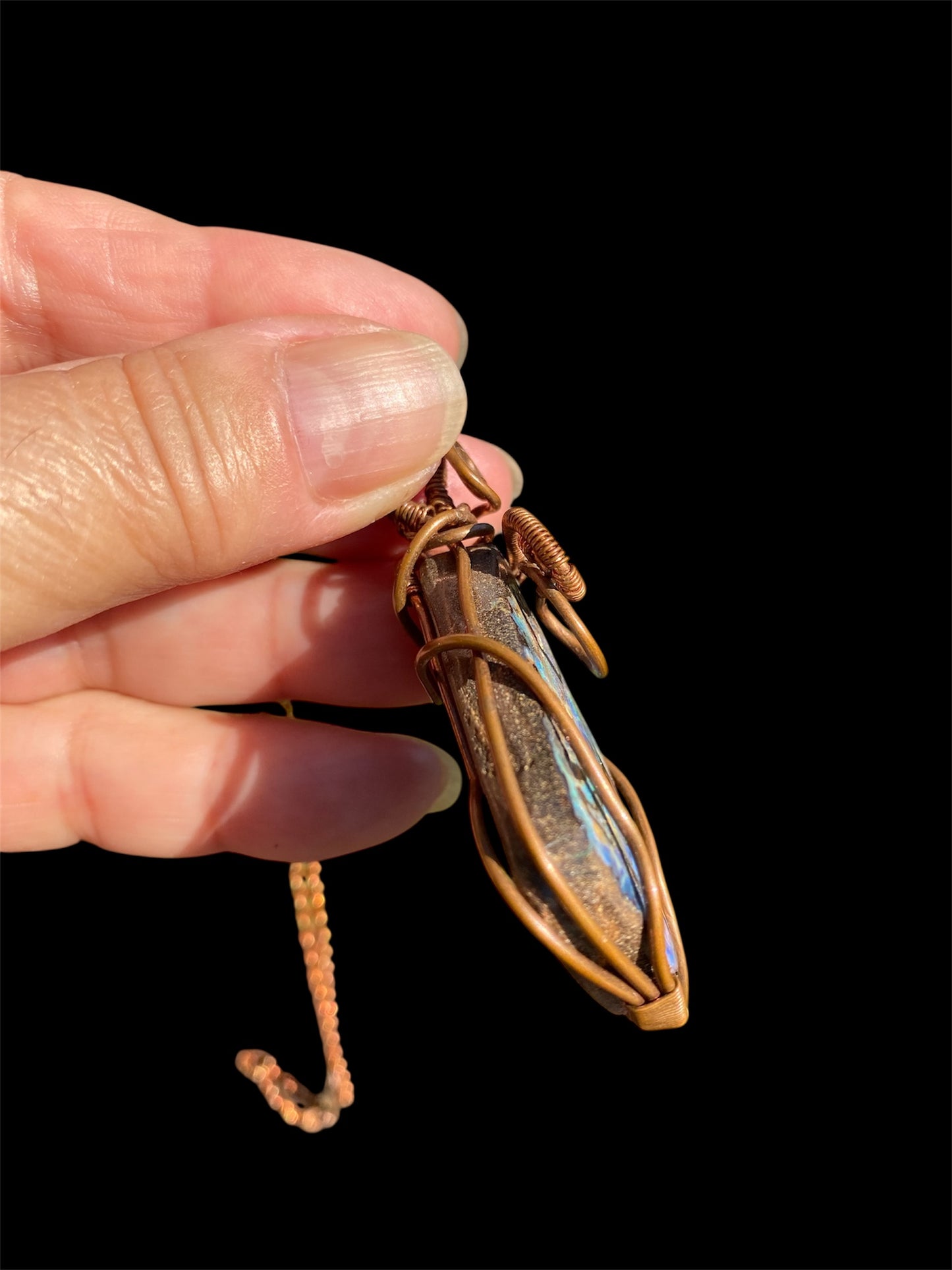 Copper Wrapped Qld Boulder Opal Pendant